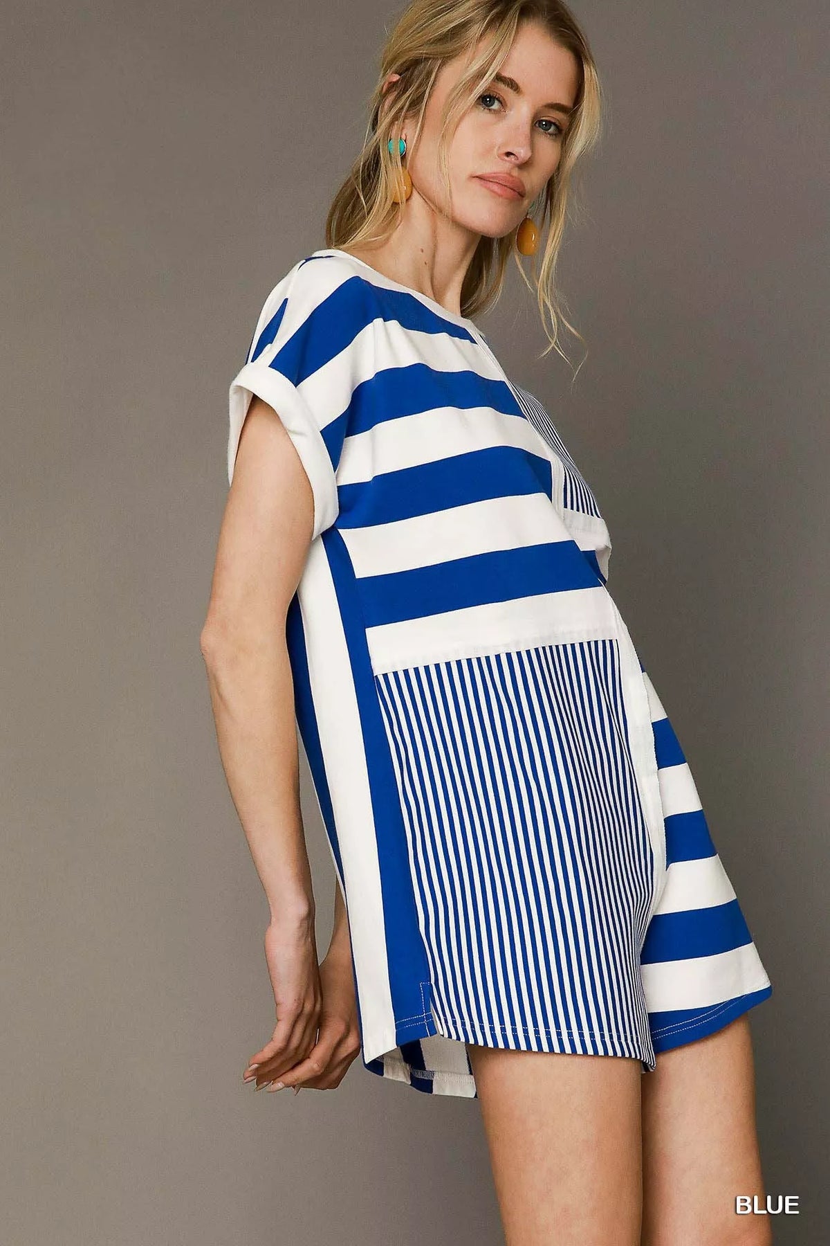 Mixed Striped Short Sleeve Romper back view