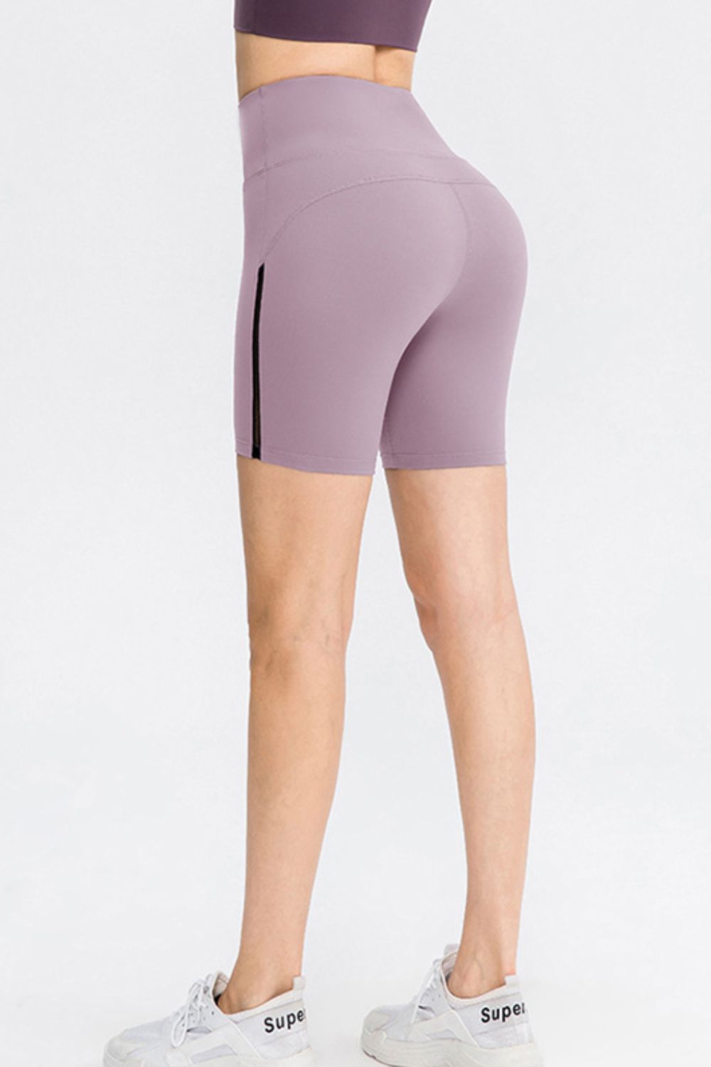 Wide waistband sports shorts front view