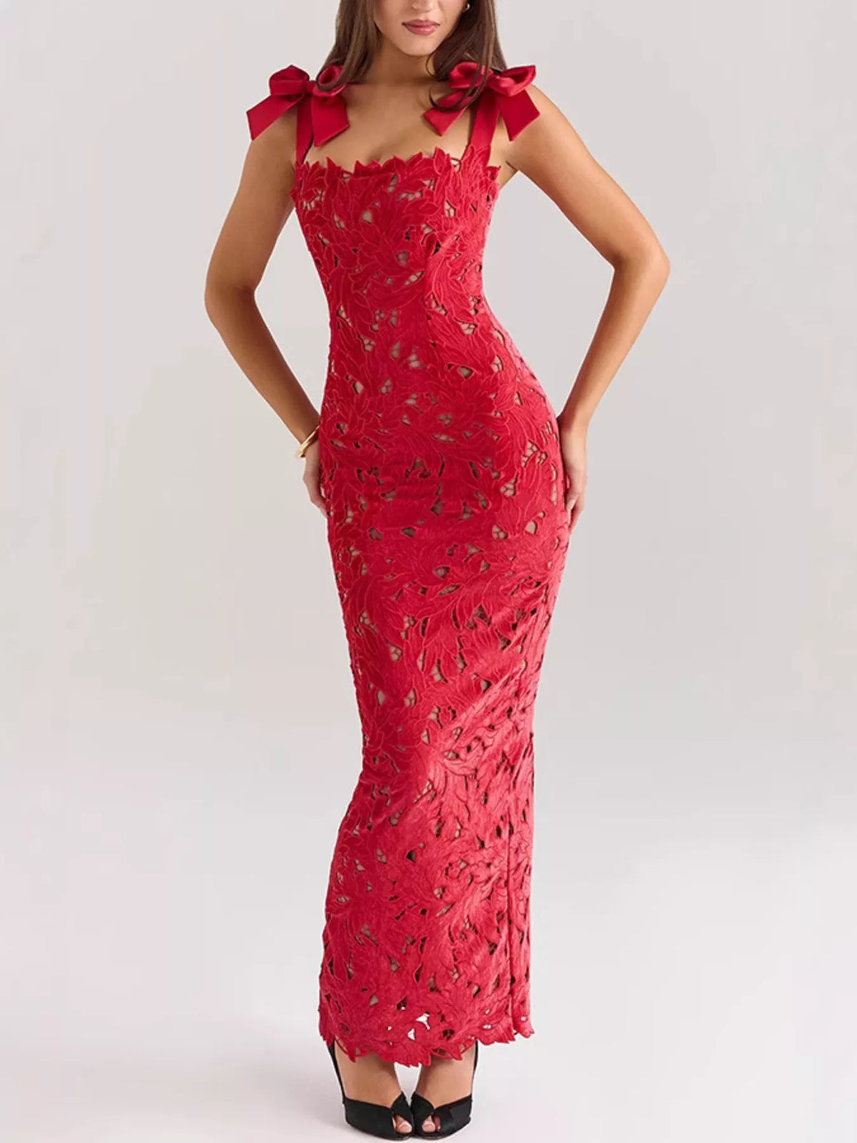 slit tie shoulder maxi dress neckline detail