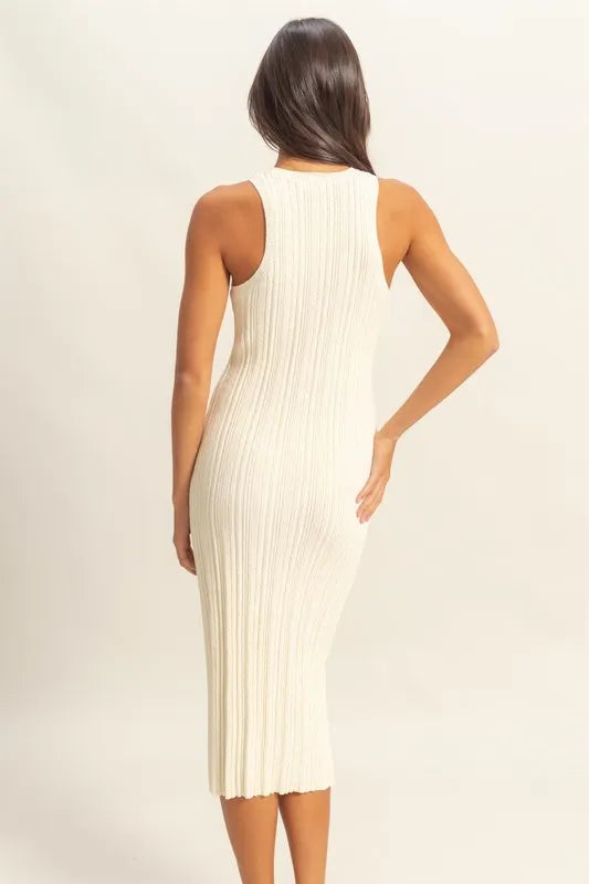 Round Neck Bodycon Ribbed Knit Dress side view