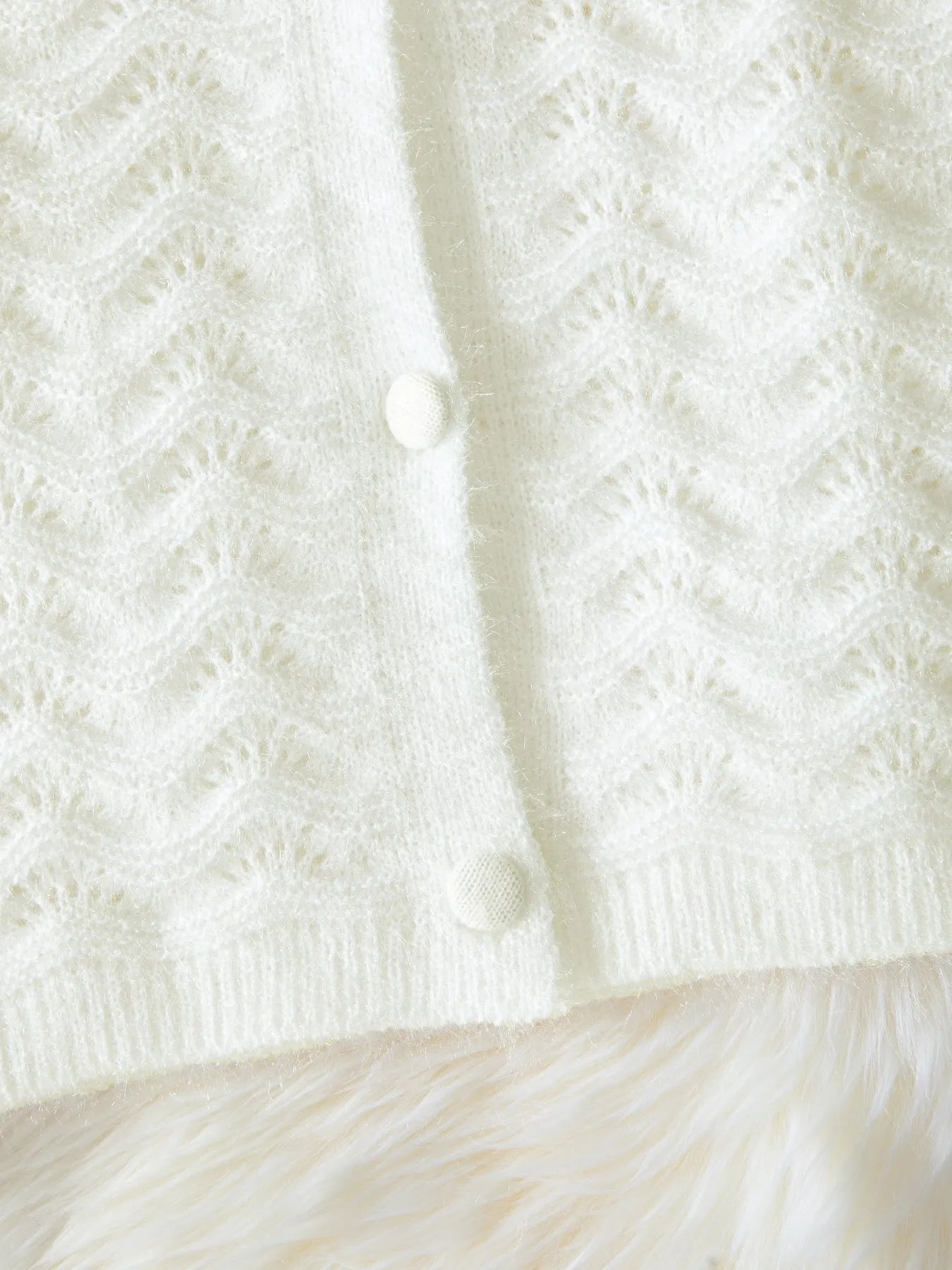 Openwork V-Neck Button Down Cardigan - Fashorio