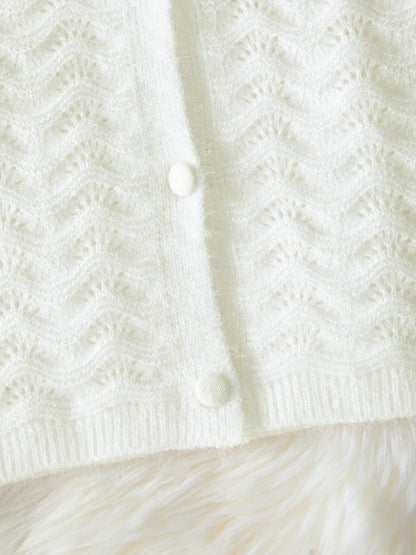 Openwork V-Neck Button Down Cardigan - Fashorio