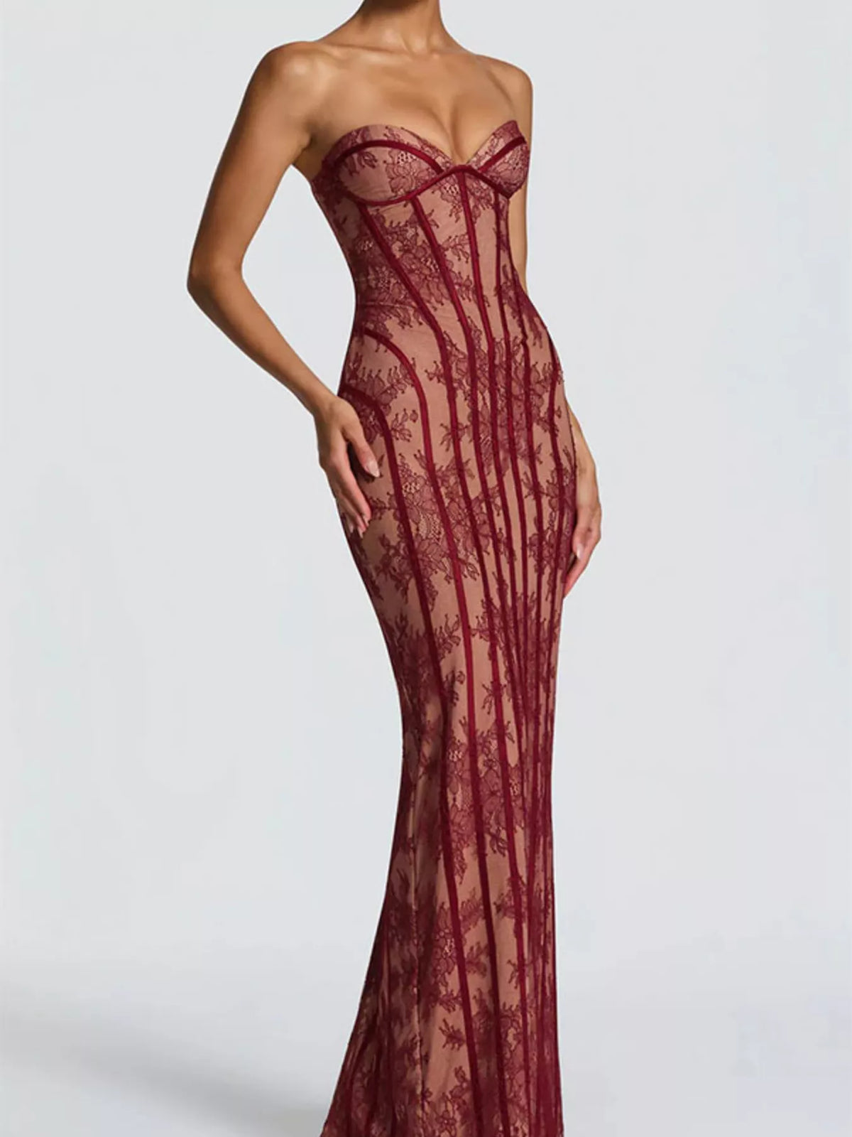 Lace Up Back Strapless Maxi Dress full length view