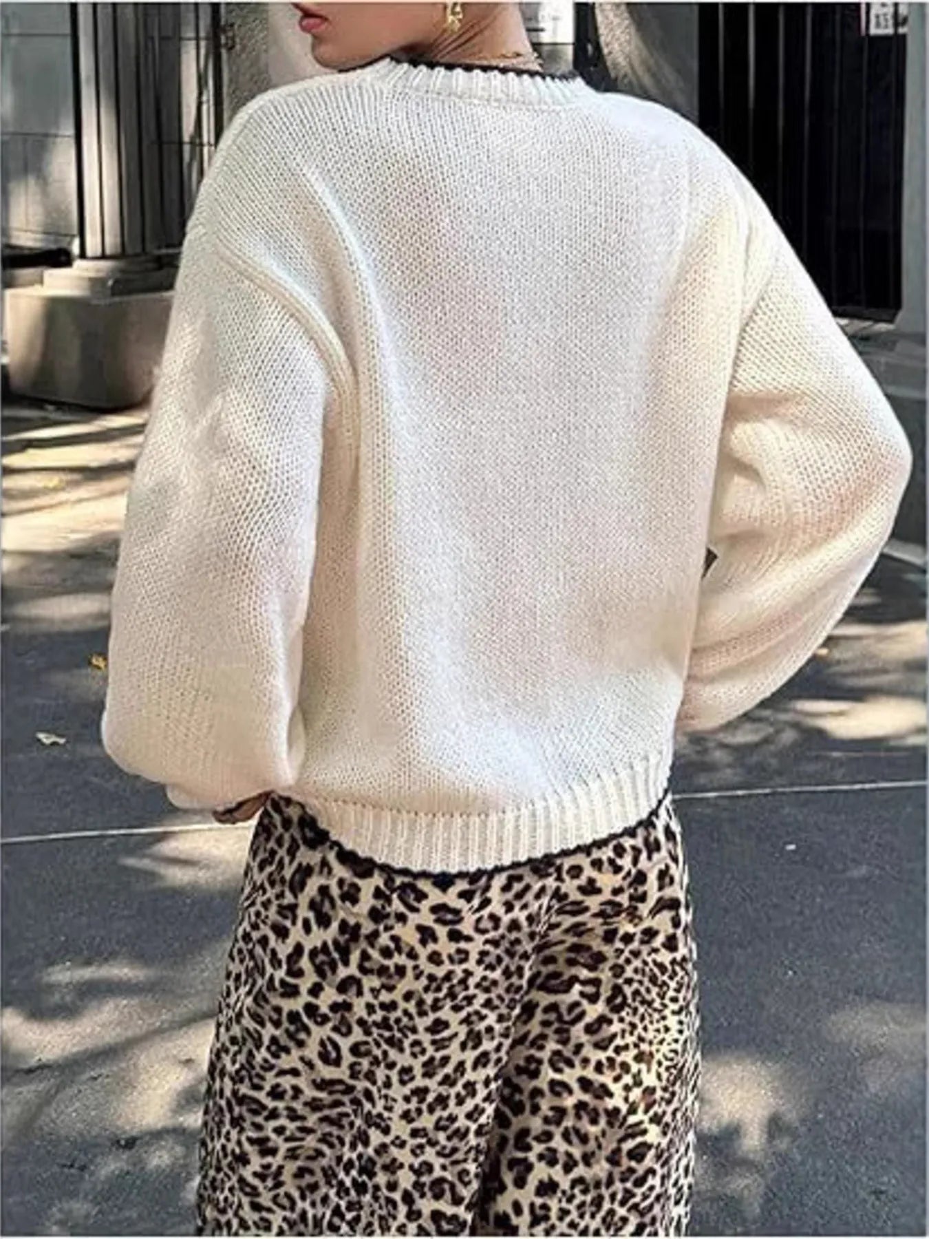 Full Size Lobster Contrast Trim Round Neck Sweater Plus Size - Fashorio