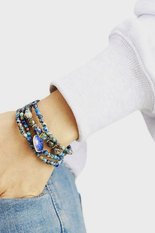 Imperial Stone Heart Three-Layered Bracelet Royal Blue One Size - Fashorio