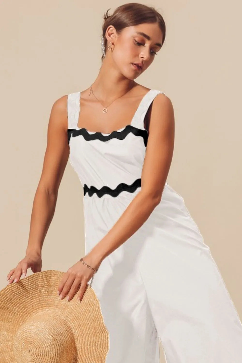 SO ME Scallop Ric Rac Trimmed Wide Leg Jumpsuit - Fashorio