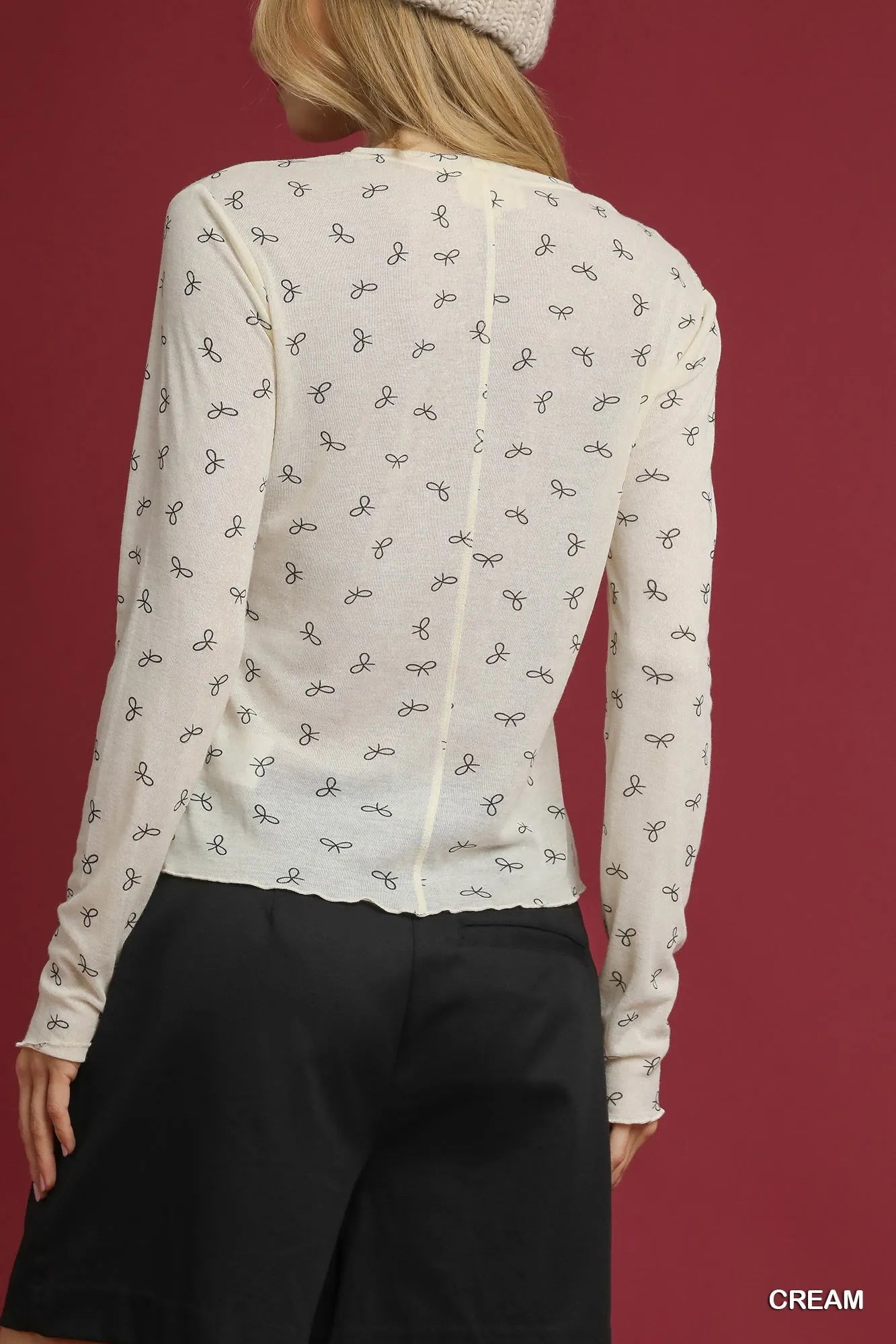 Umgee Bow Print Lightweight Knit Top - Fashorio