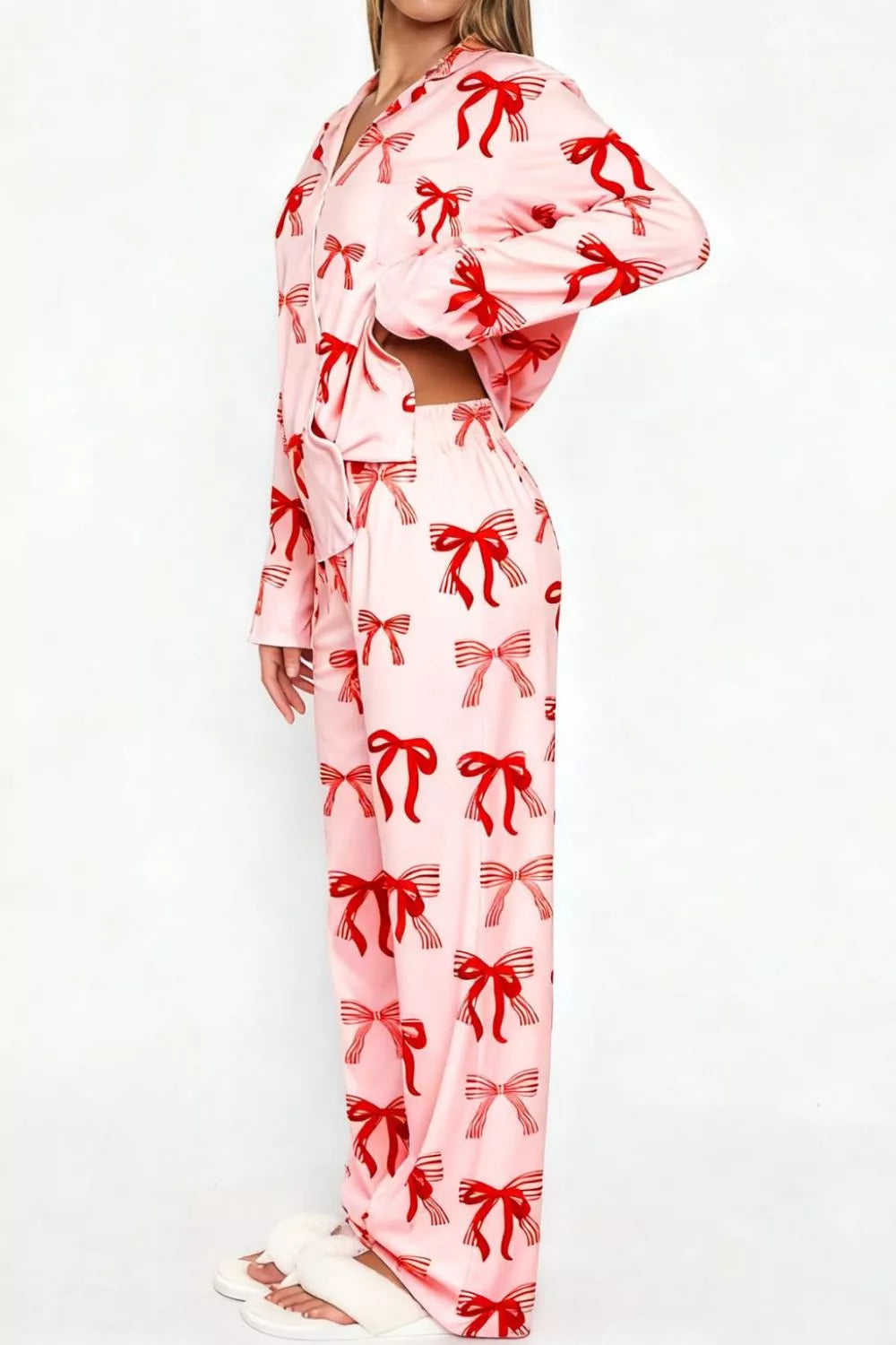 Bow Print Top and Wide Leg Pants Lounge Set, view 9