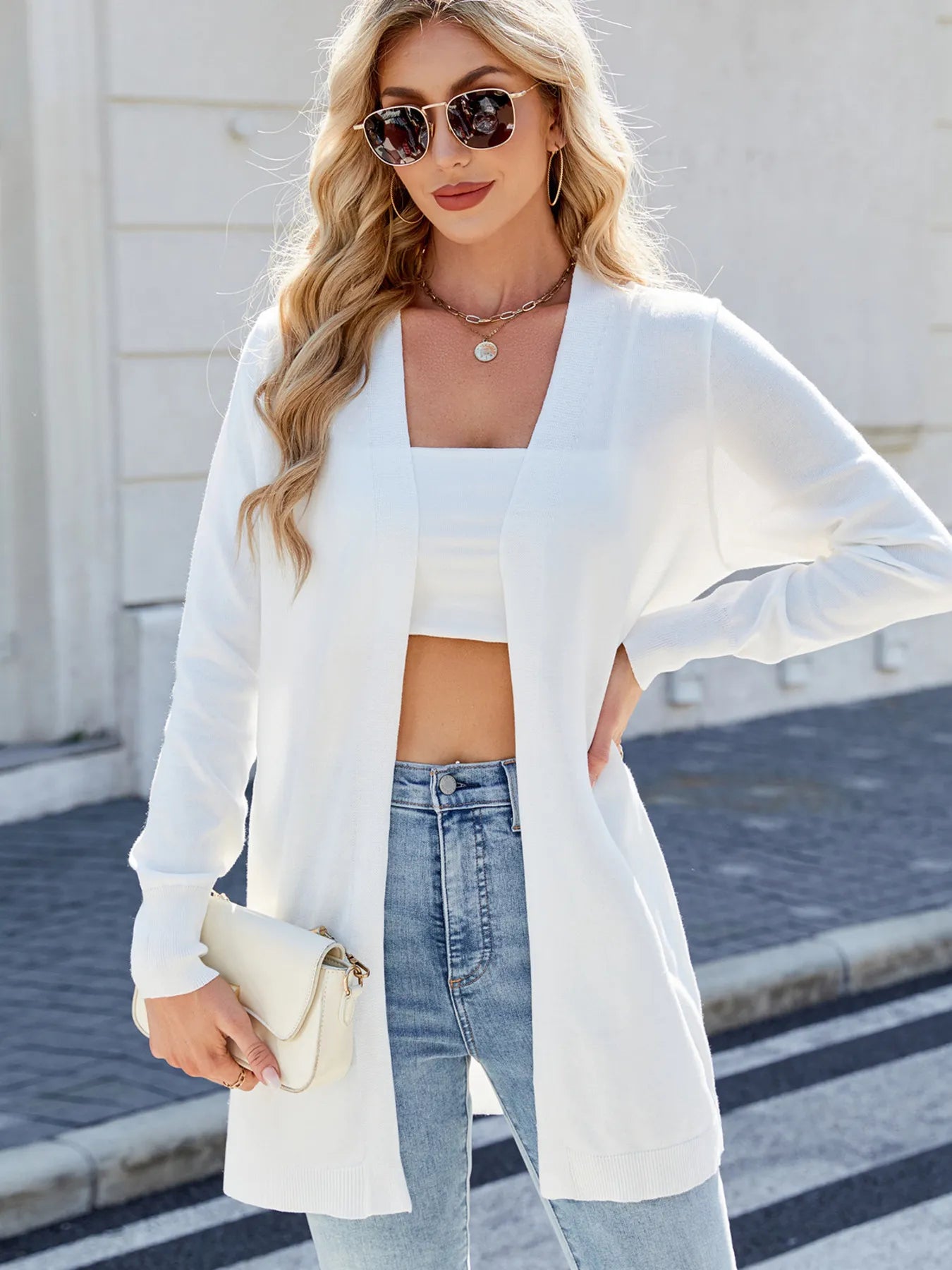 Striped Open Front Cardigan with Relaxed Fit - Fashorio