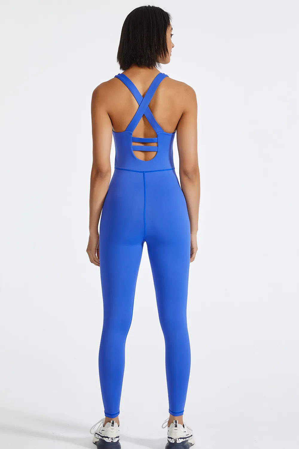 Crisscross back wide strap active jumpsuit close up detail