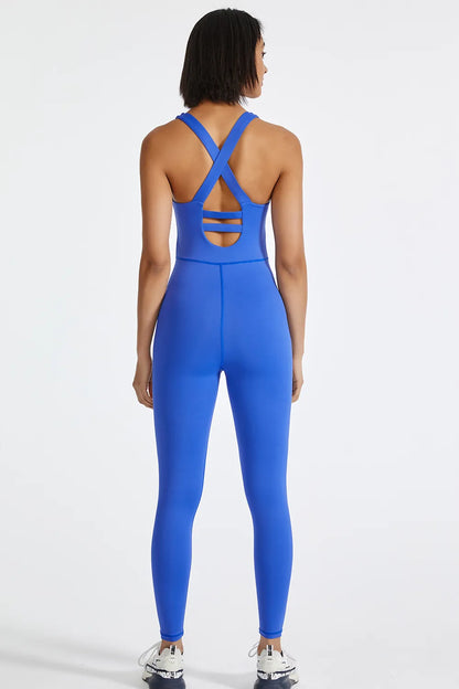 Crisscross Back Wide Strap Active Jumpsuit - Fashorio