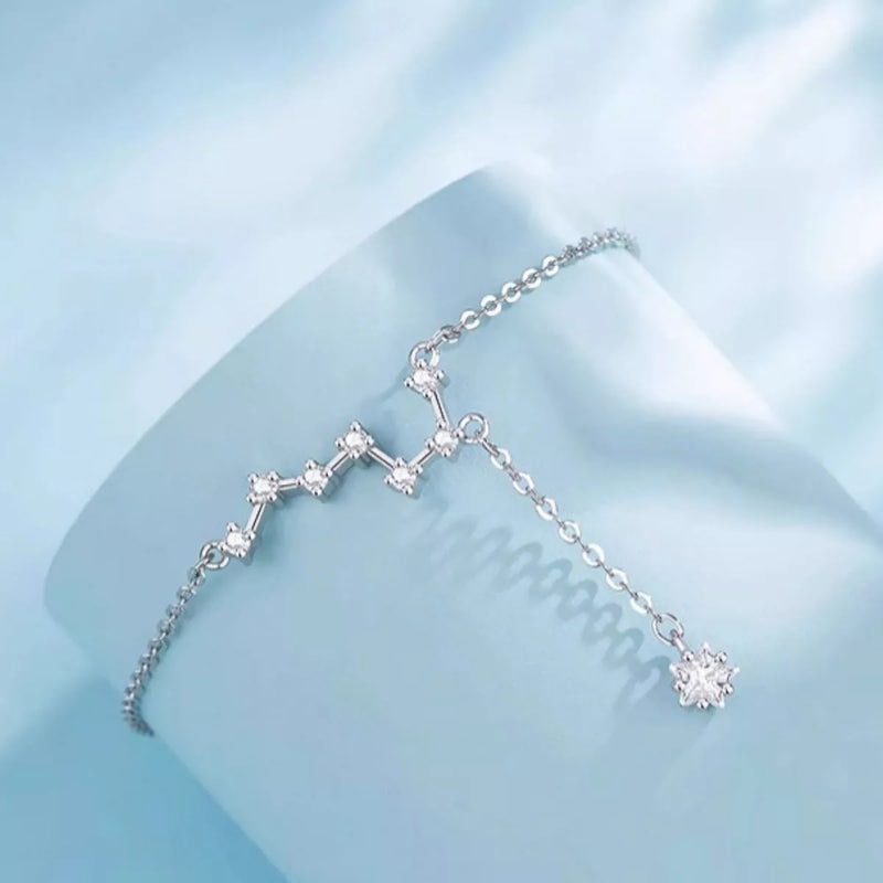Sterling silver zircon anklet worn on an ankle