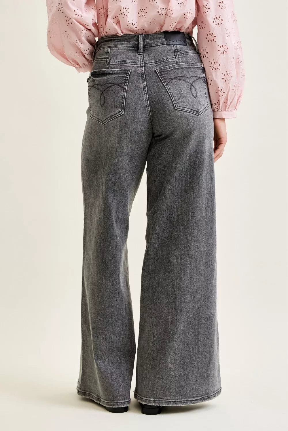 Mid rise palazzo wide leg pants waist detail