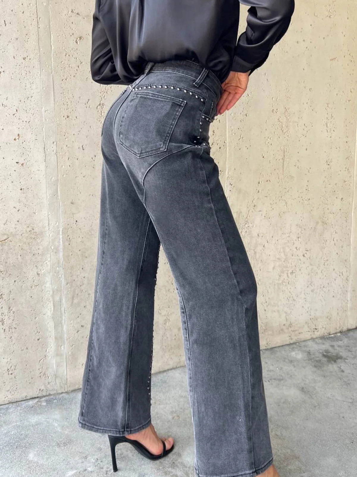 Studded wide leg jeans back view