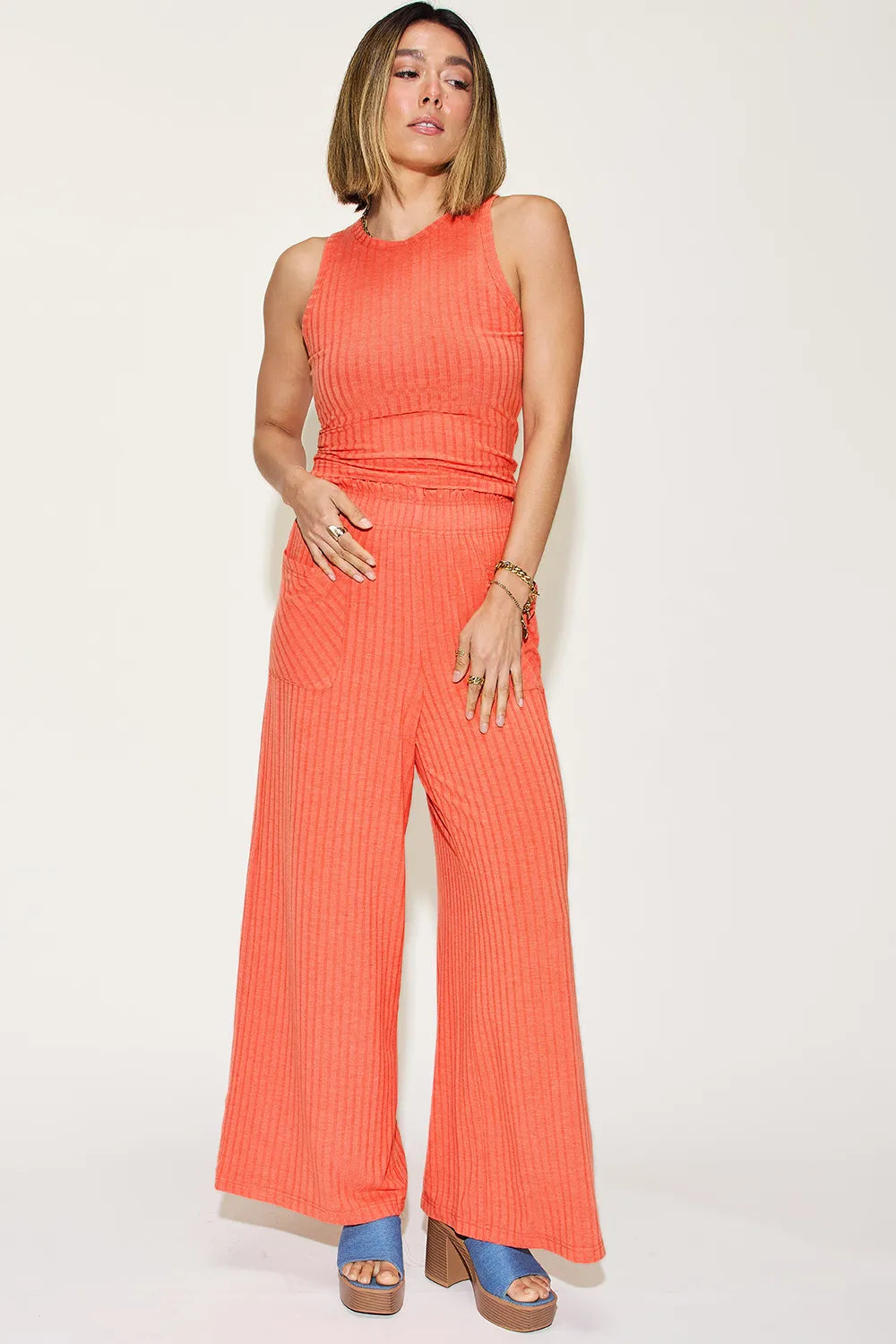 Ribbed Tank and Wide Leg Pants Set, view 5