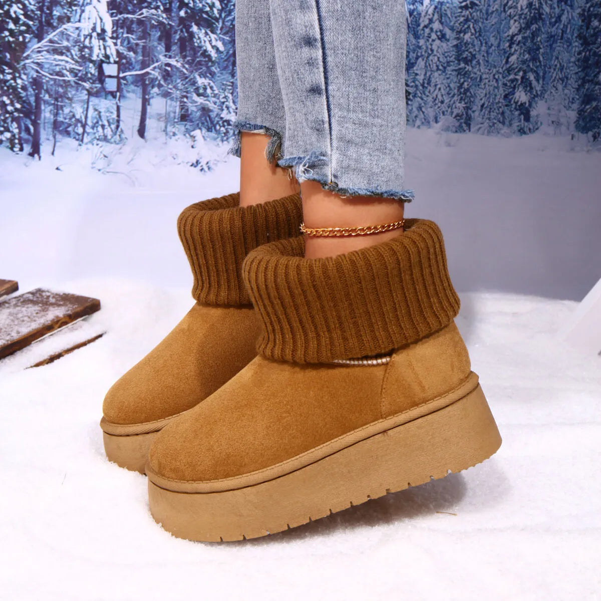 Round toe mesh platform boots upper close up