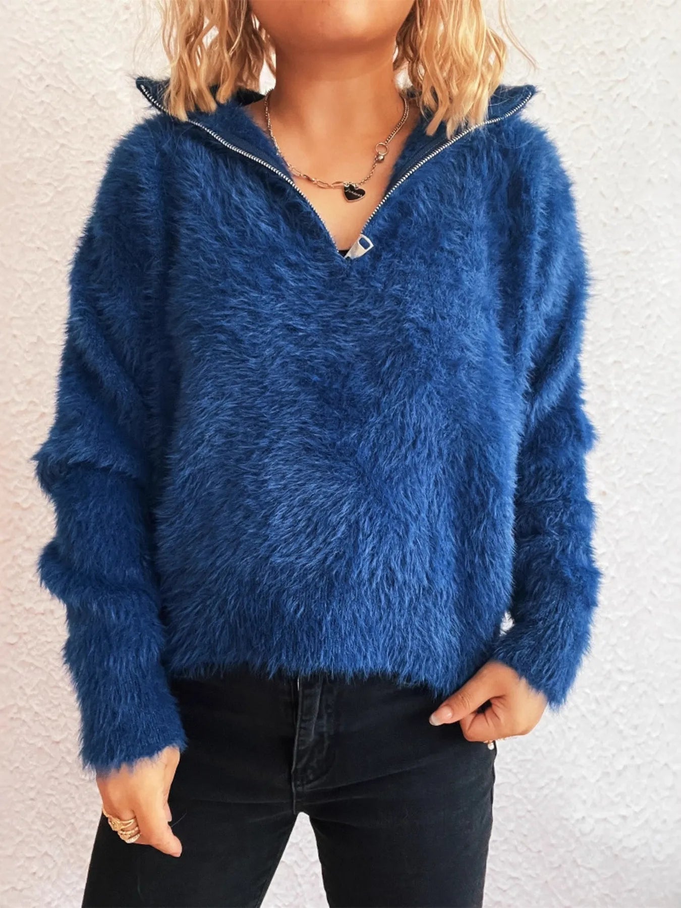 Cozy Fuzzy Half-Zip Sweater - Fashorio