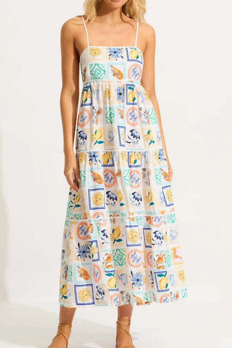 White floral tiered maxi cami dress front view
