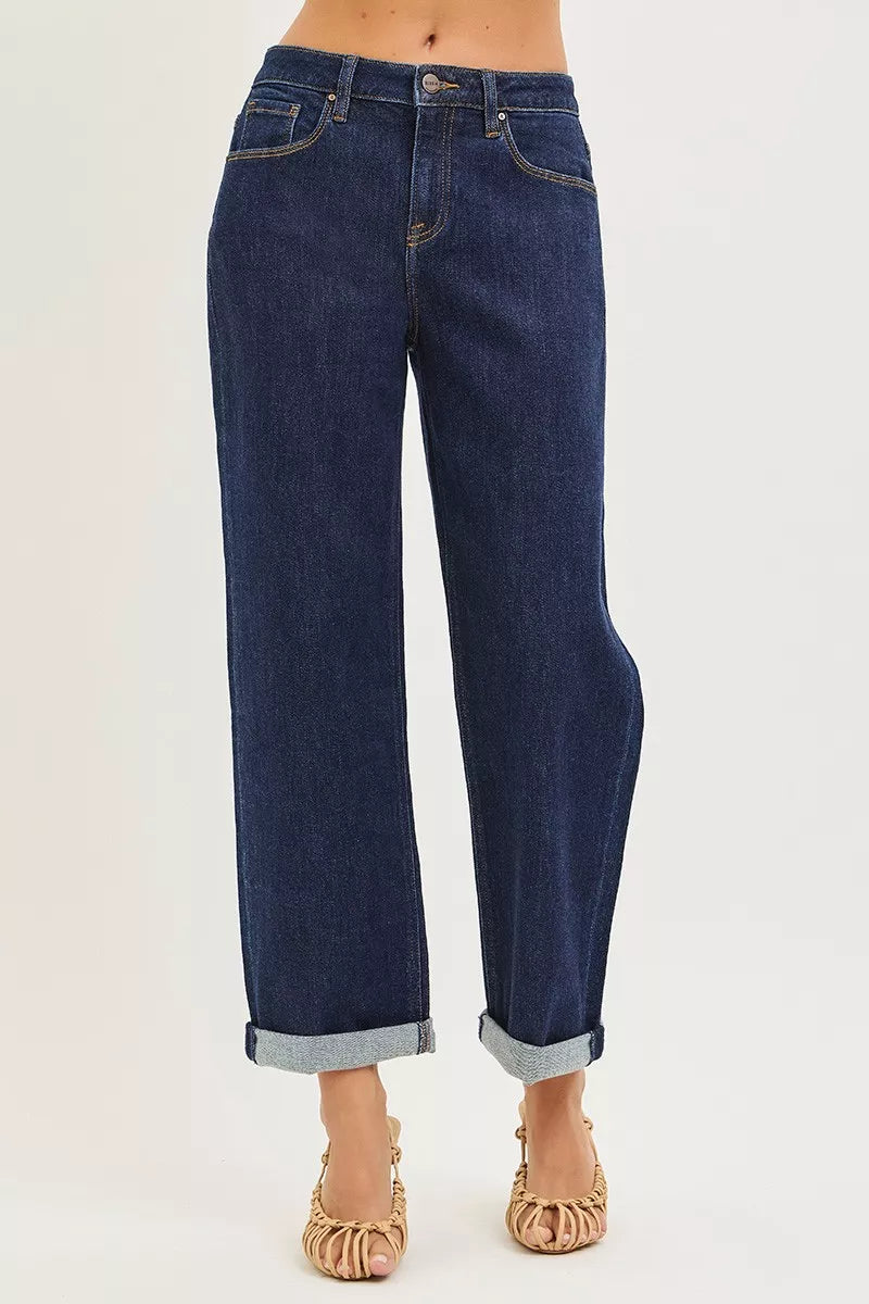 RISEN cuffed hem boyfriend jeans detail
