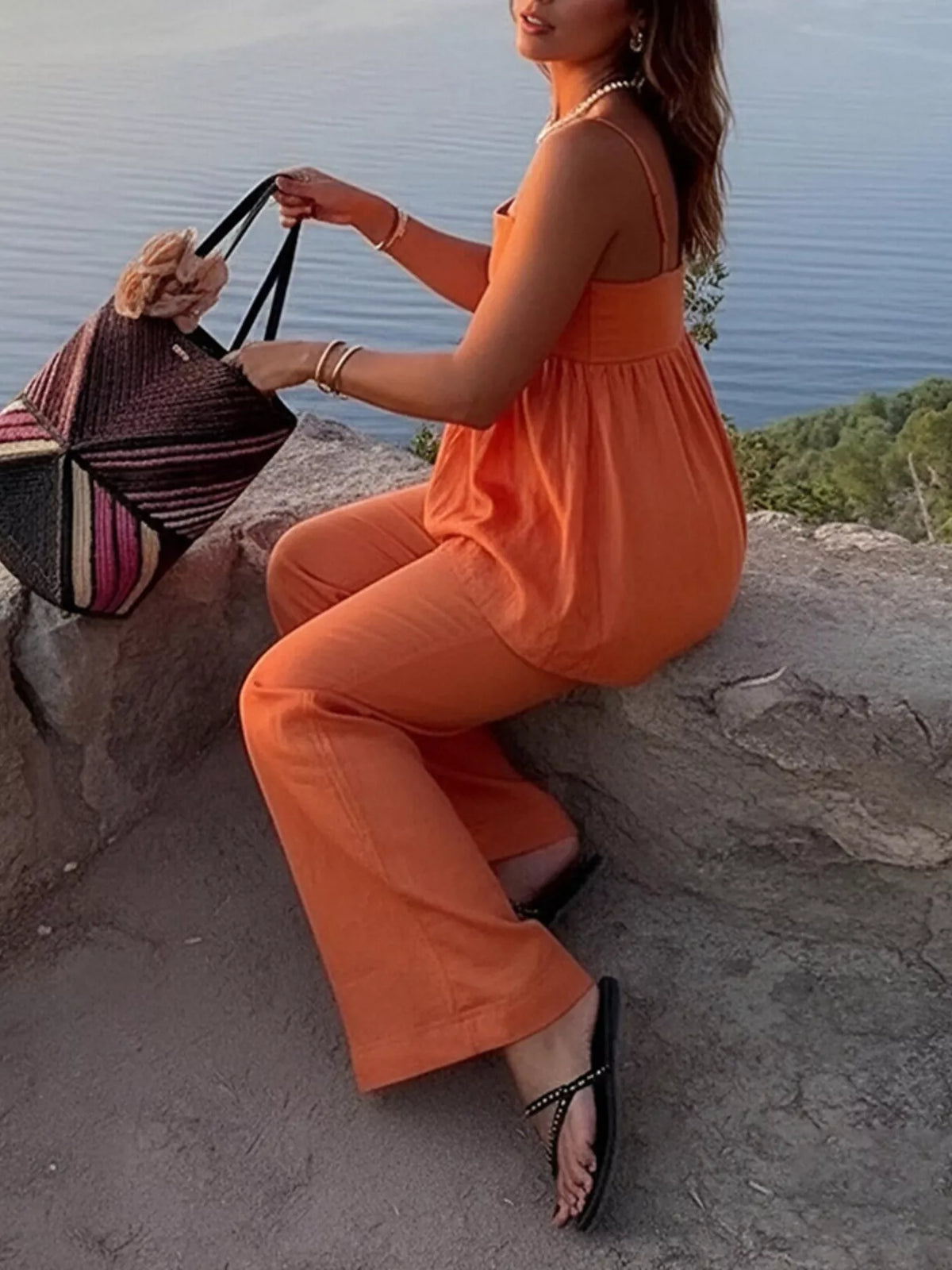 Square Neck Cami and Wide Leg Pants Set, view 5