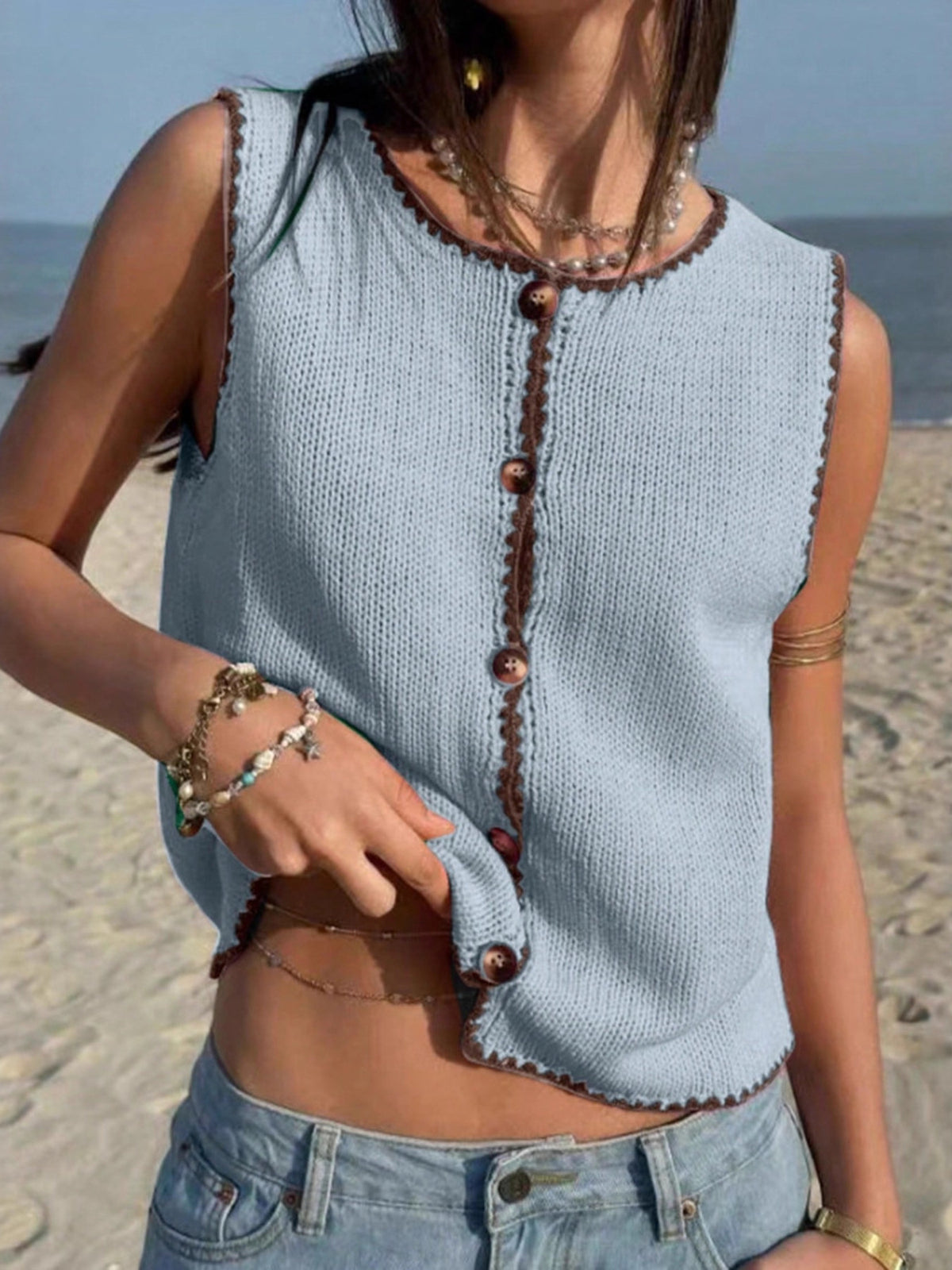 Cropped Button Down Sweater Vest, view 12