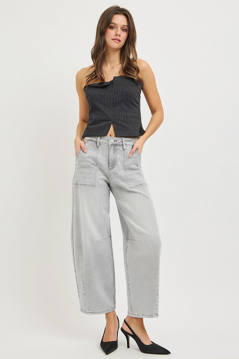 RISEN cropped barrel jeans styled look