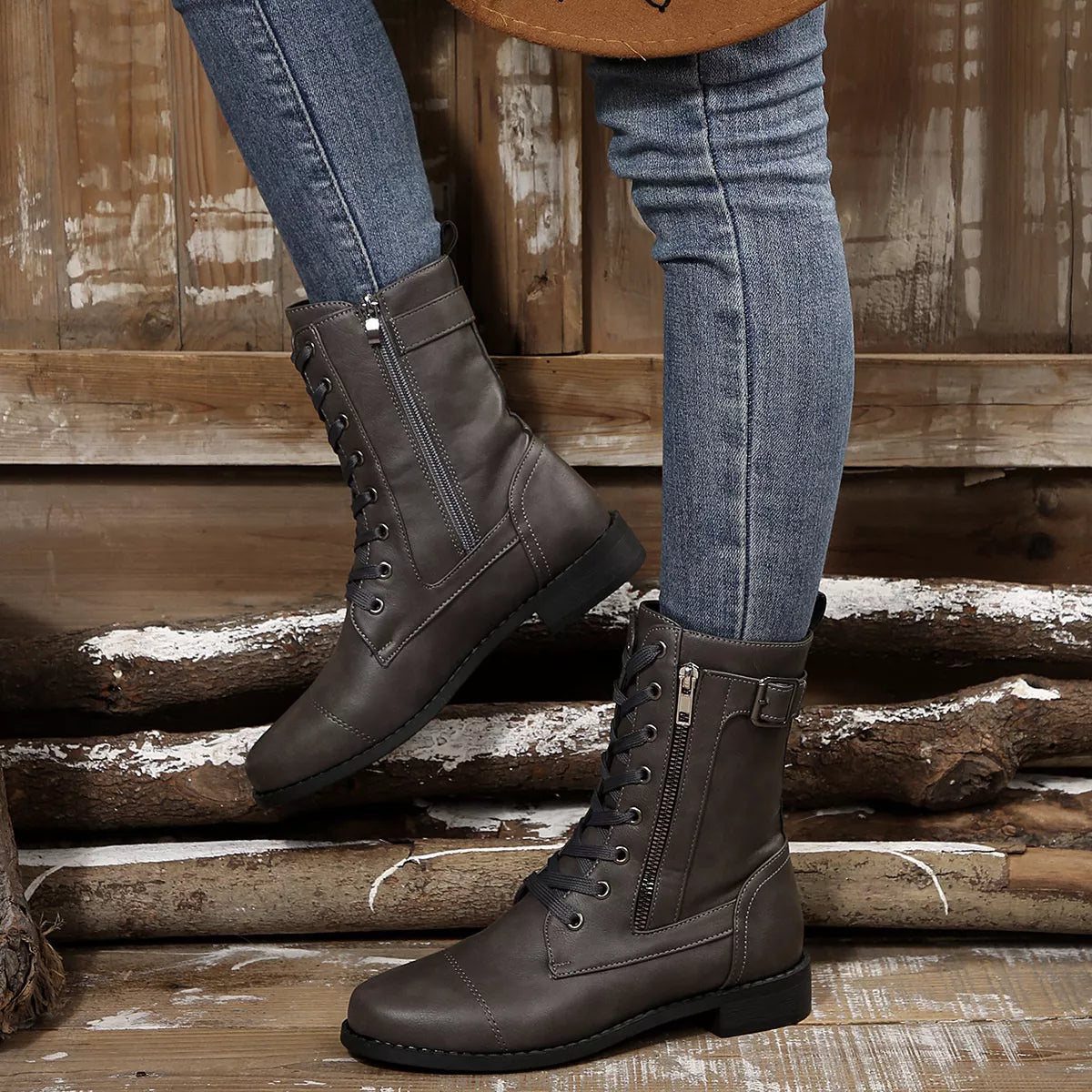 round toe block heel ankle boots sole detail