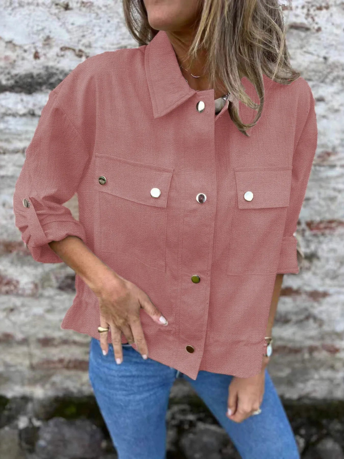 Women’s Utility Shacket with Snap Front and Pockets - Fashorio