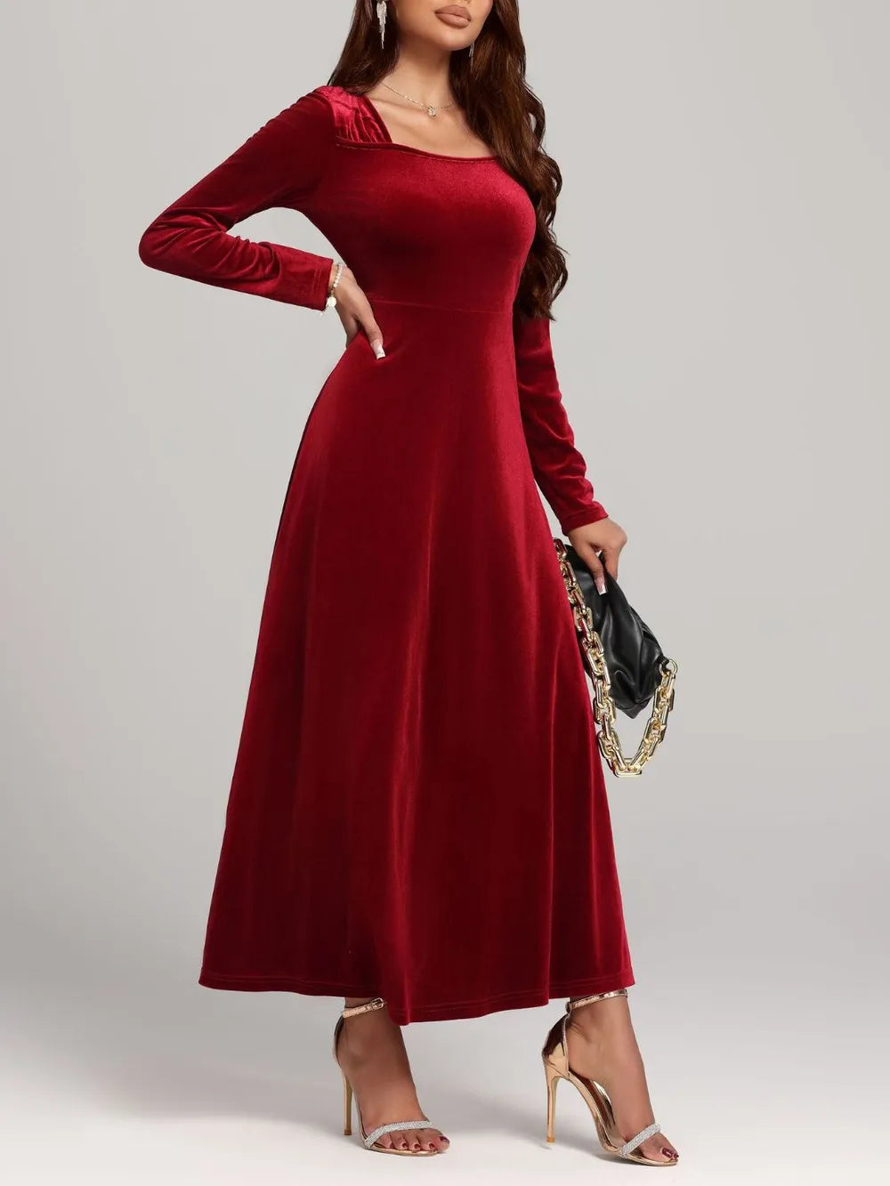 Full length velvet dress from the back