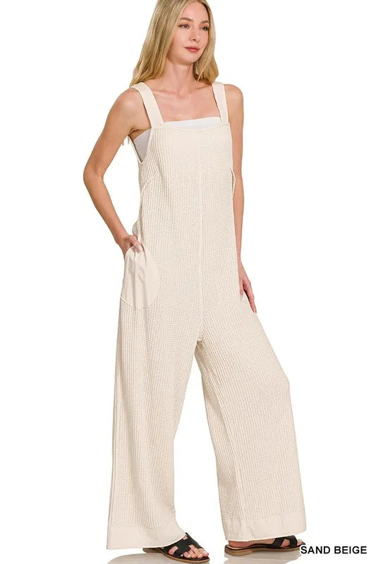 Knit Waffle Wide Leg Overalls