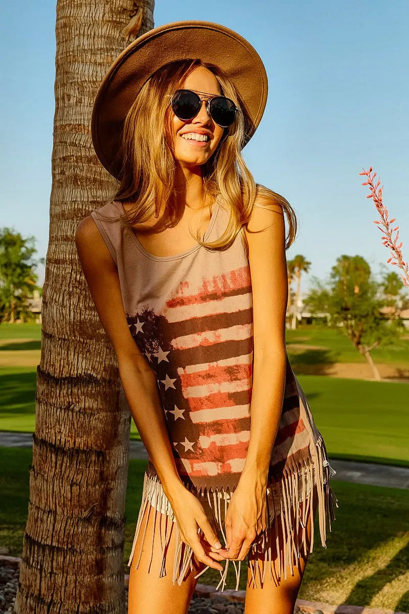 BiBi American Flag Print Knit Sleeveless Top - Fashorio
