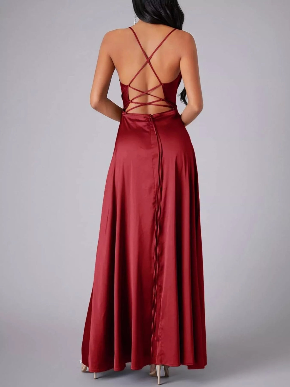 Close up of lace up ties at the back