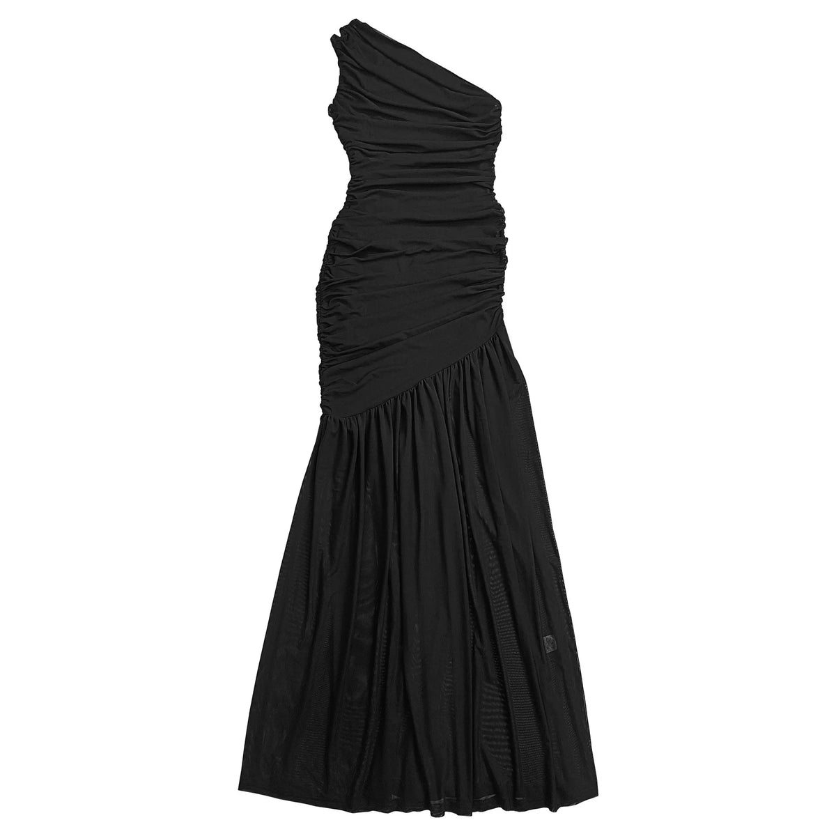 One shoulder ruched bodycon maxi dress detail view