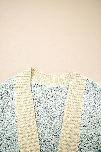 Color Block Side Pockets Open Front Cardigan - Fashorio