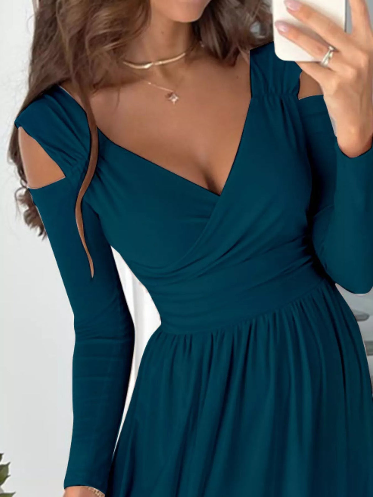 Slit surplice cold shoulder maxi dress detail view
