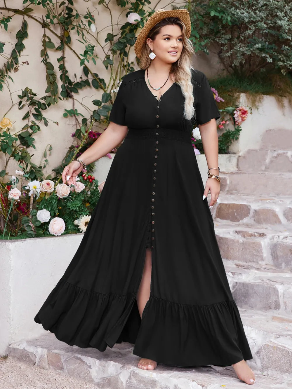 Black button down maxi dress side view