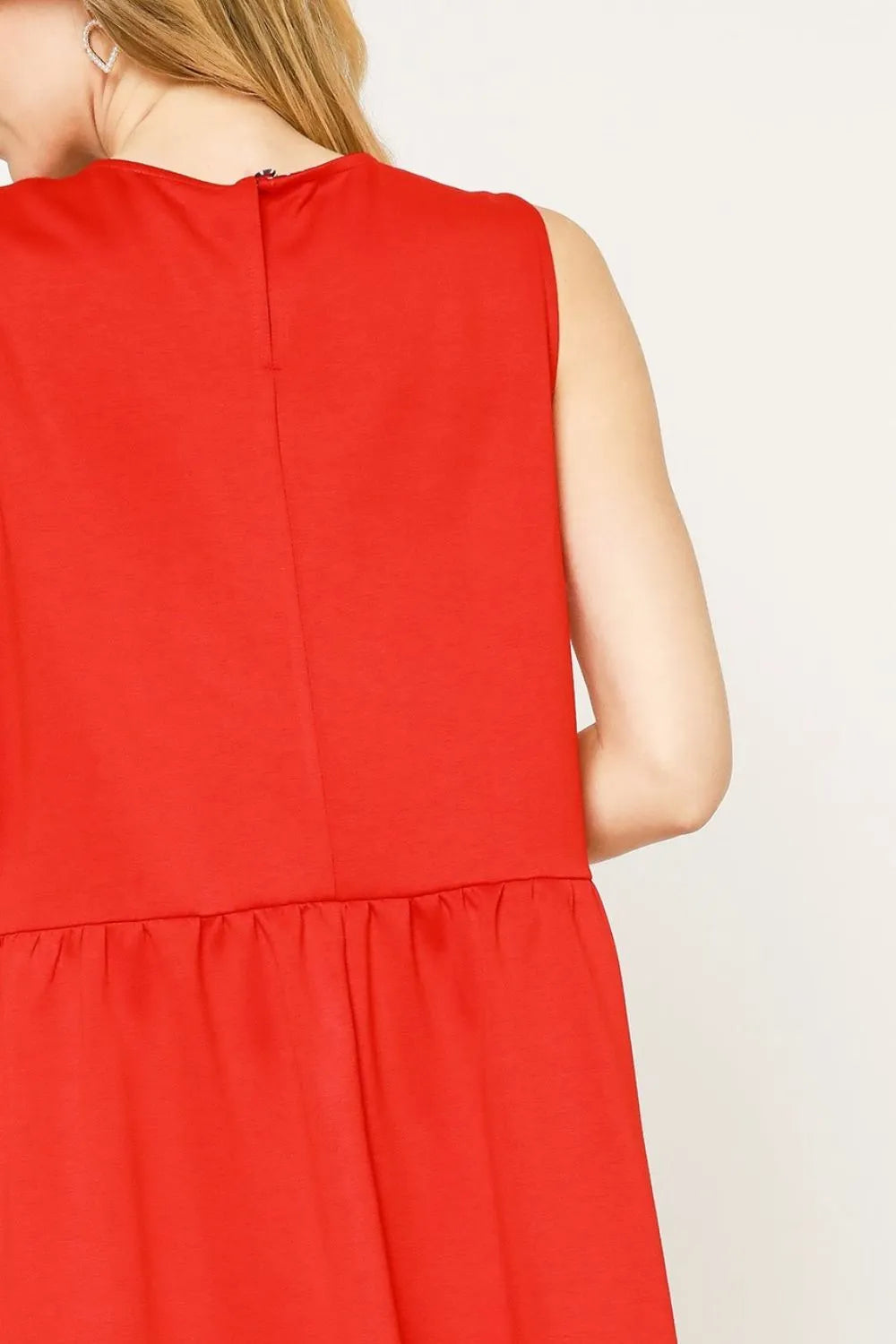 Sleeveless Tank Dress with Pockets in Red side view