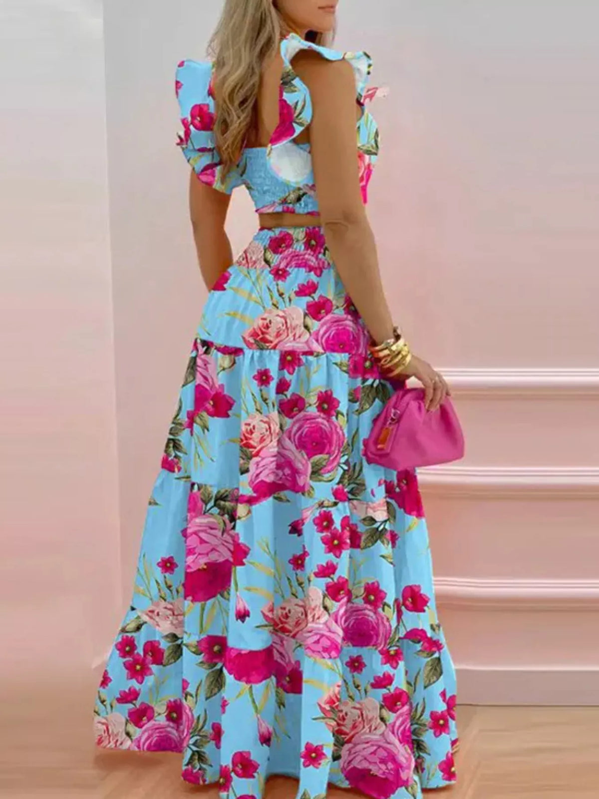 Tiered maxi set fabric texture