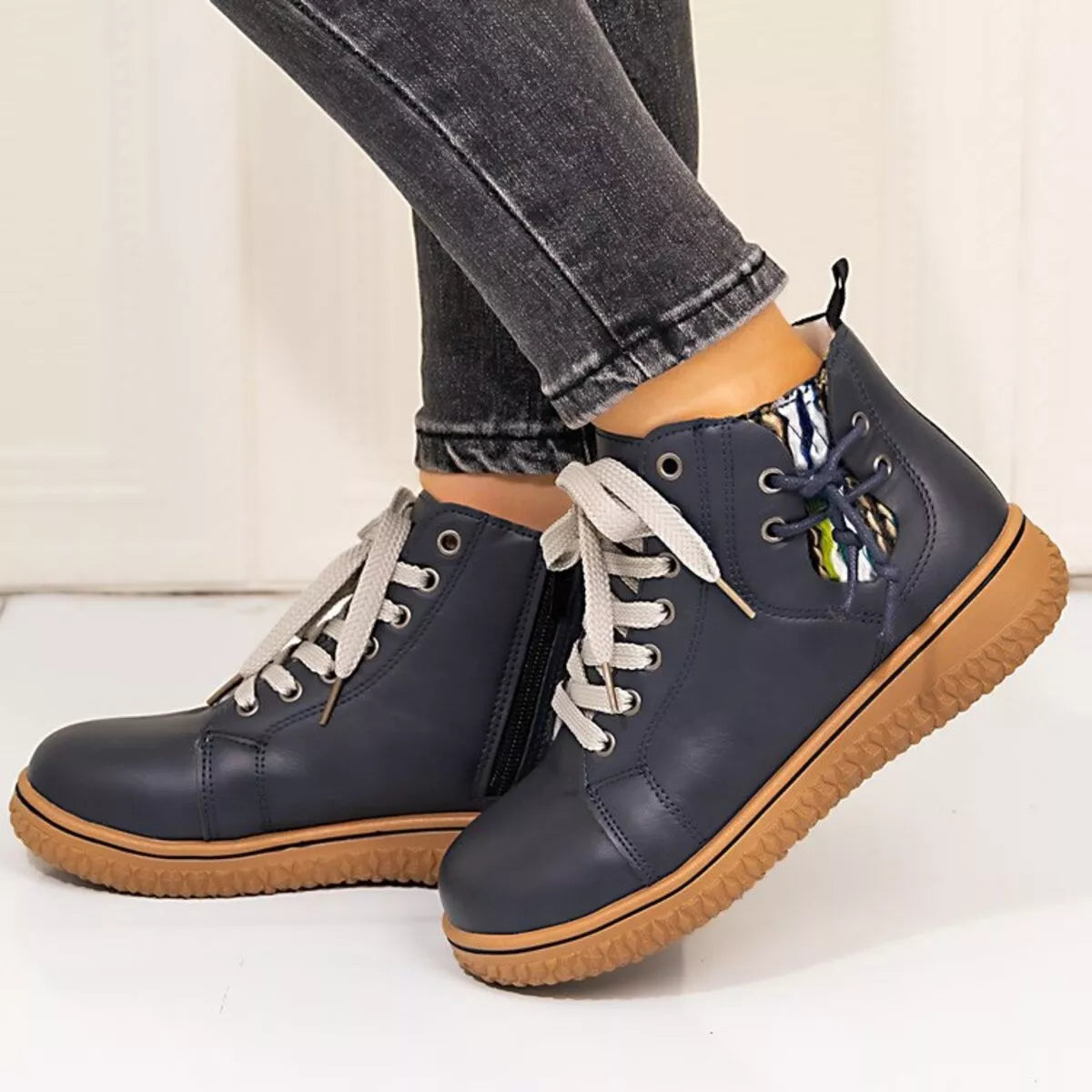 Round toe platform ankle boots top down view