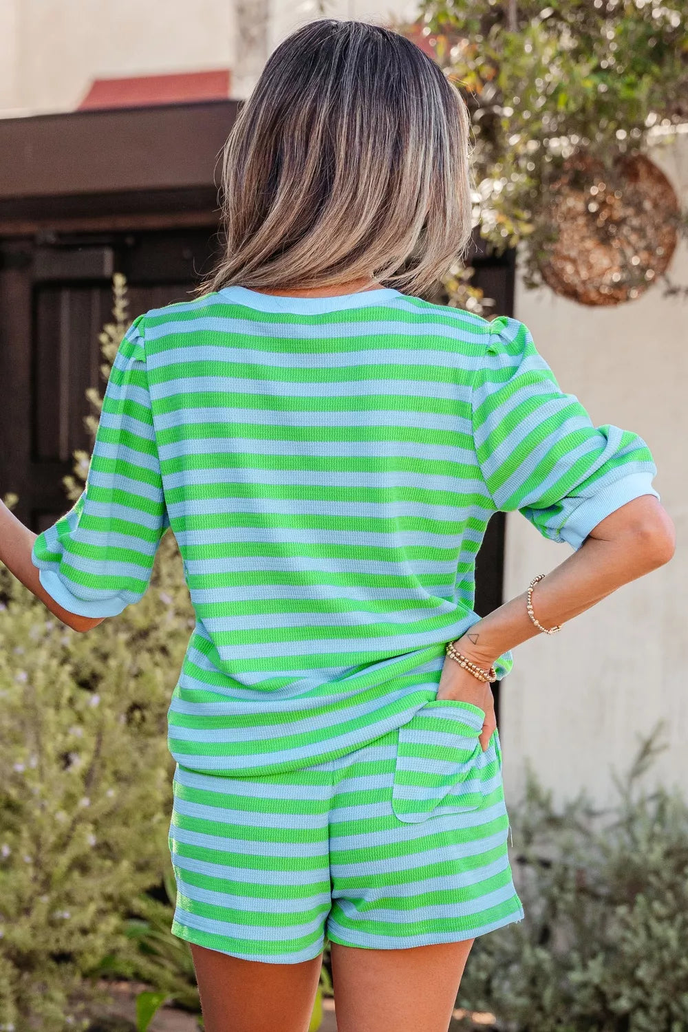Stripe colorblock two piece set side view