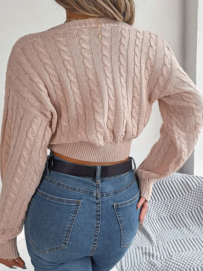 Twisted Cable-Knit V-Neck Sweater - Fashorio
