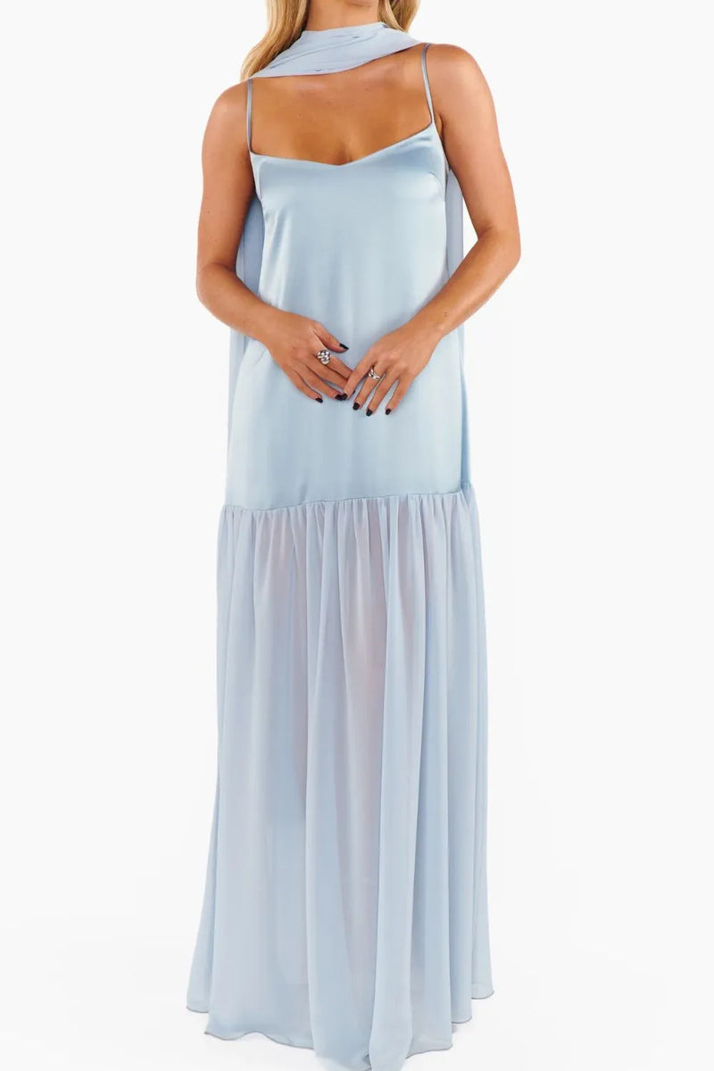 Adjustable strap maxi cami dress with matching scarf, front view