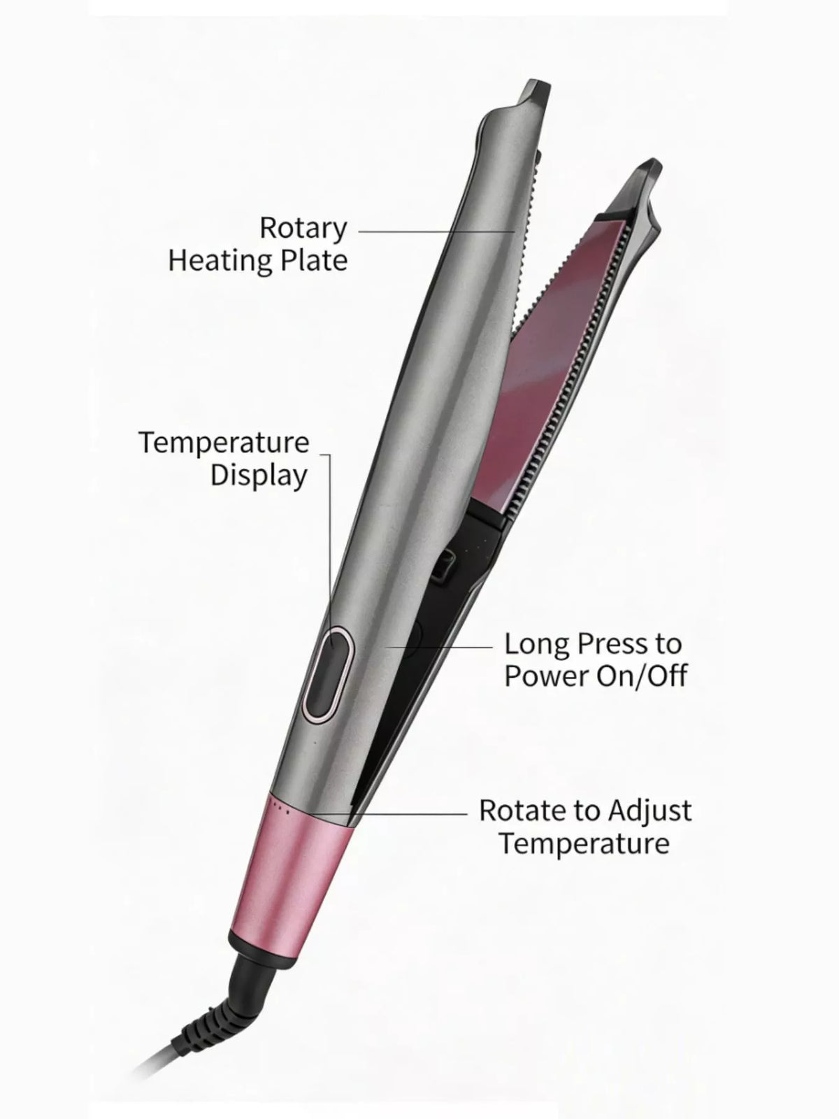 Silver curling iron side profile
