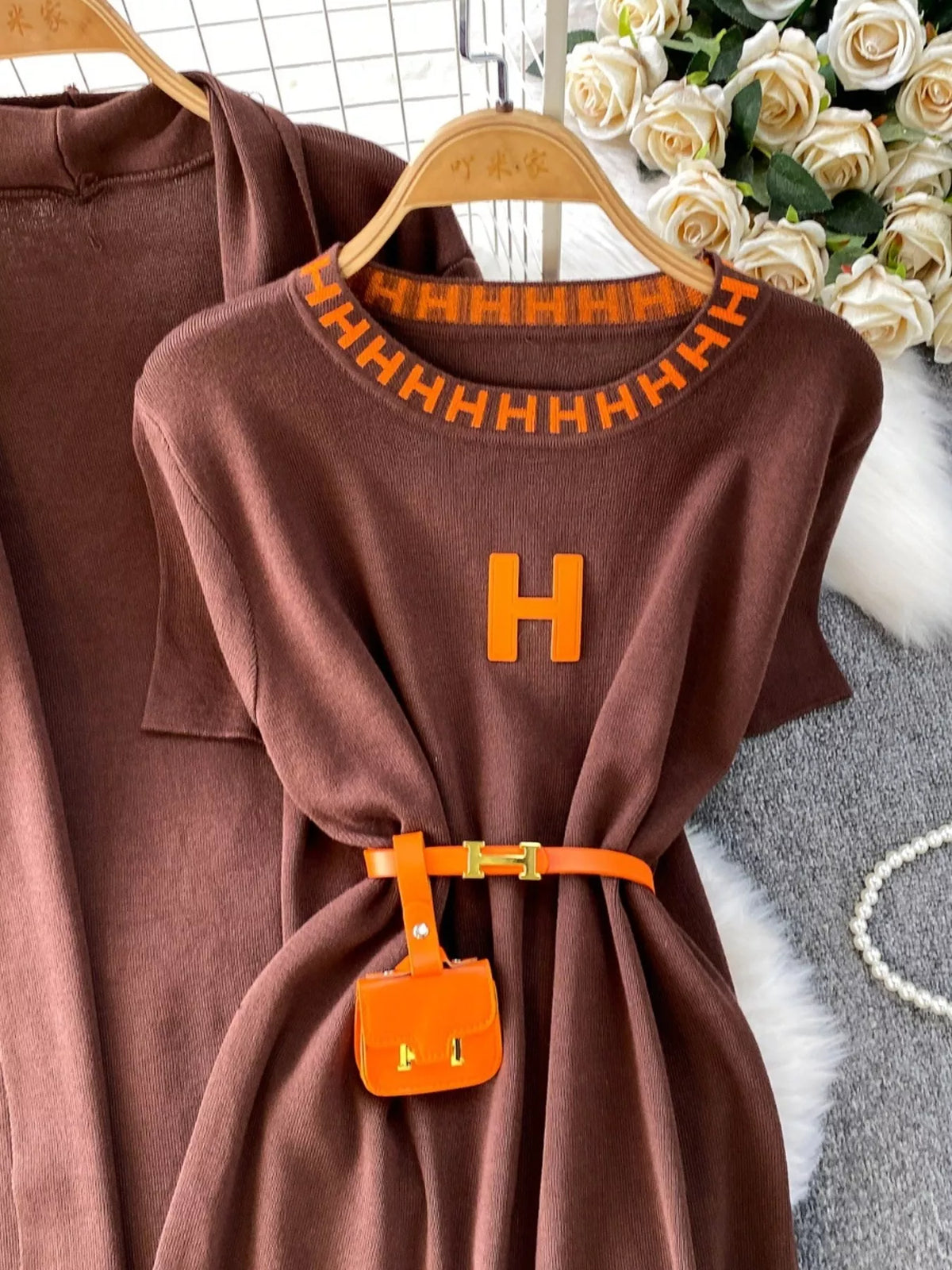 Round Neck Knitted Dress and Cardigan Set, view 16