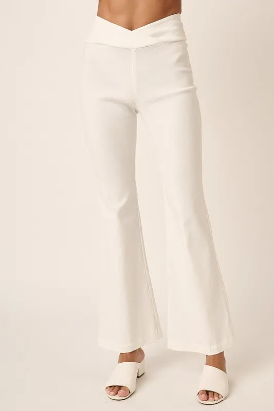 Mittoshop Surplice V Waist Flare Pants Ivory - Fashorio