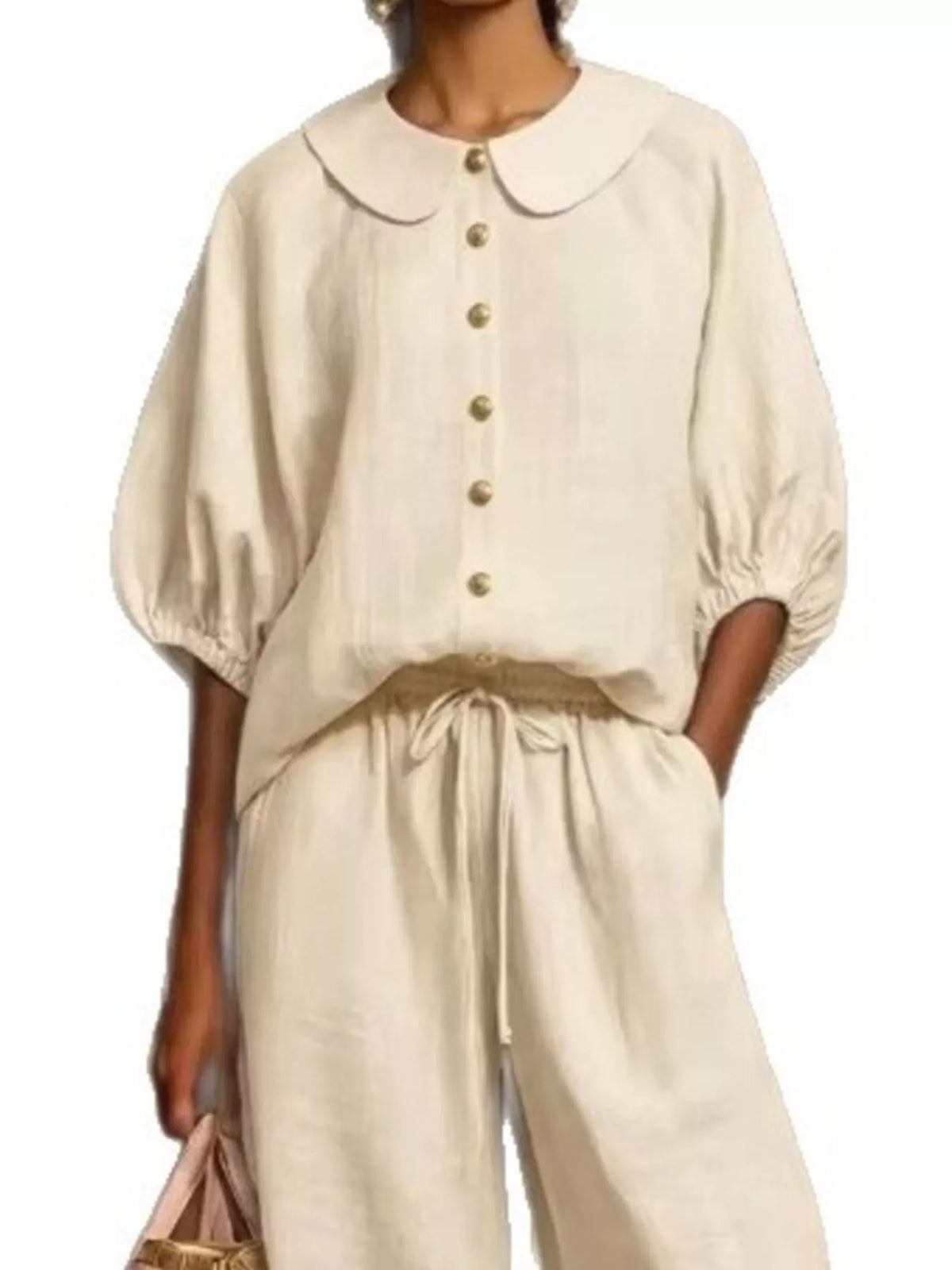 Button down plus size two piece set side view