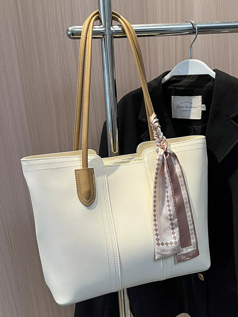Casual leather tote bag in white front view