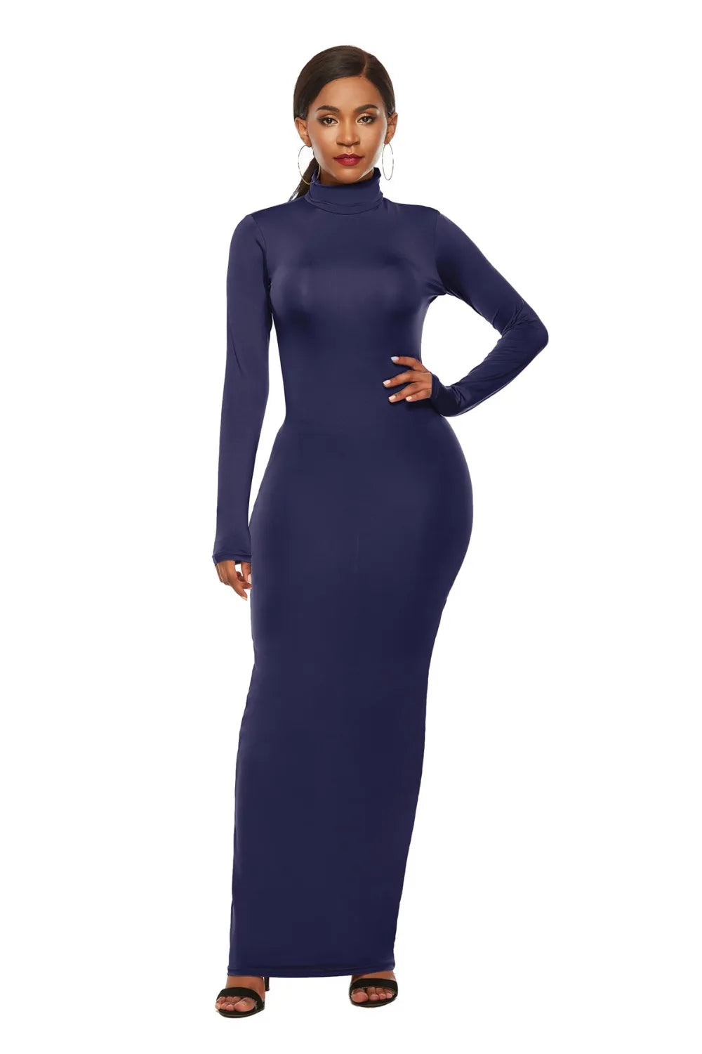 Mock neck bodycon maxi dress color detail