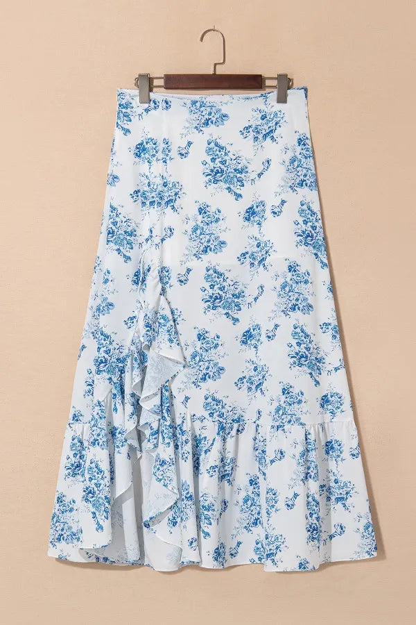 Split Asymmetrical Ruffled Printed Skirt, view 6