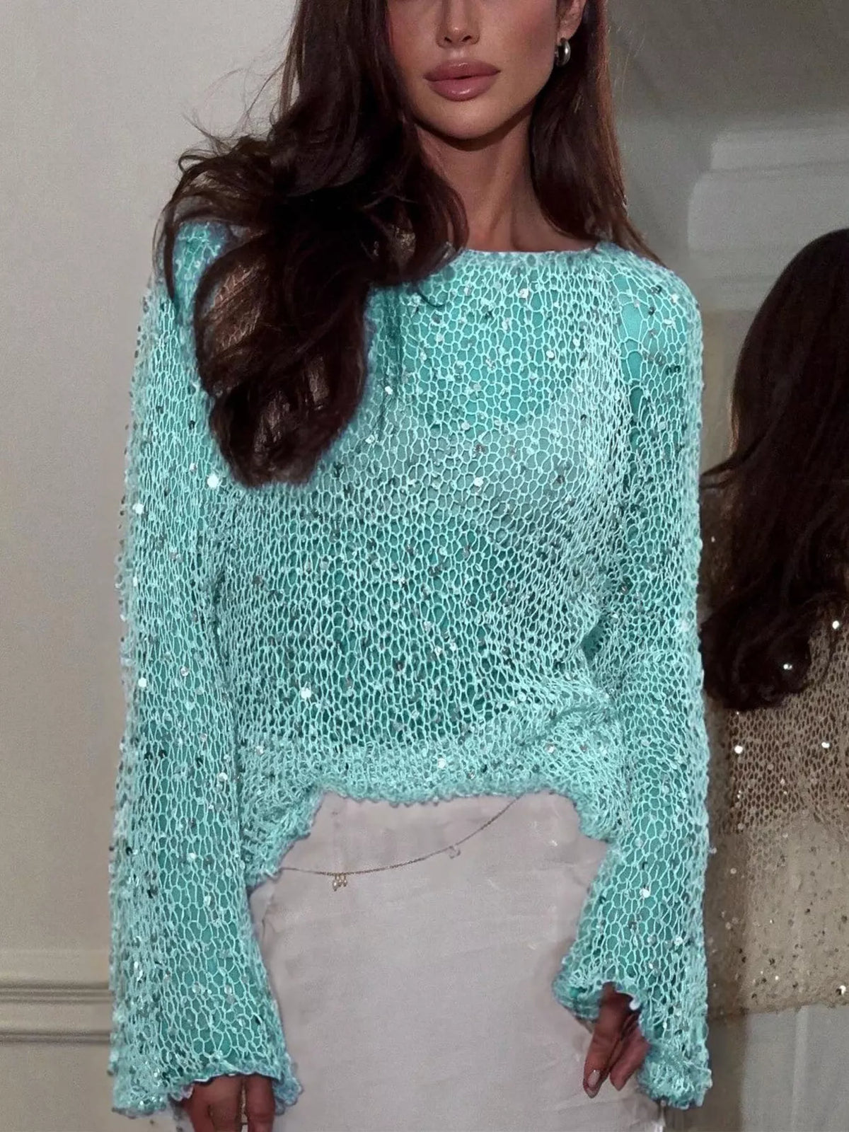 Sequin embellished knit cover up front view